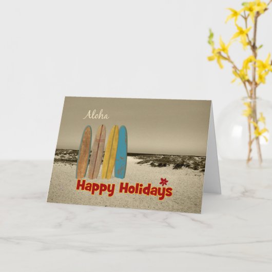 Weihnachtskarte mit Vintagen Surfbrettern auf Karte (Gelbe Blume)