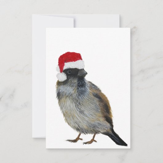 Weihnachtskarte mit Vogel mit Santa-Hut Dankeskarte (Vorderseite)