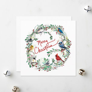 Weihnachtskarte mit Vogel und Kranz Feiertagskarte