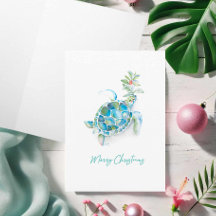 Weihnachtskarte mit Wasserfarbe-Meereschildkröte