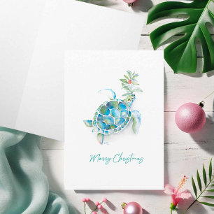 Weihnachtskarte mit Wasserfarbe-Meereschildkröte Karte