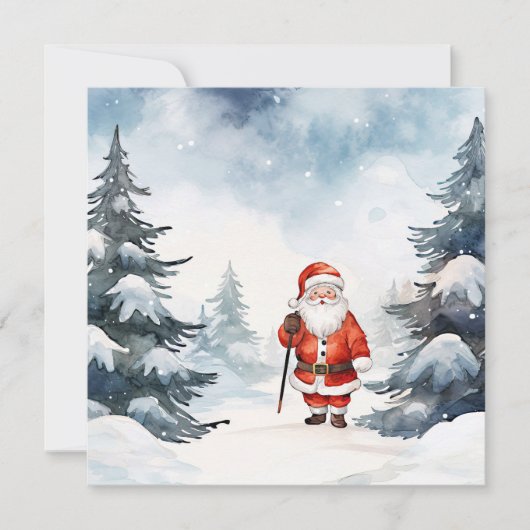 Weihnachtskarte mit Wasserfarben-Santa Feiertagskarte (Vorderseite)