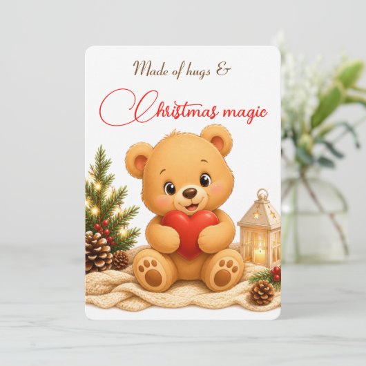 Weihnachtskarte mit weichem Teddybär Einladung (Stehend Vorderseite)
