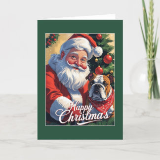 Weihnachtskarte mit Weihnachtsmann & Bulldog (grün Feiertagskarte