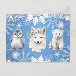 Weihnachtskarte mit weißen arktischen Tieren Feiertagspostkarte