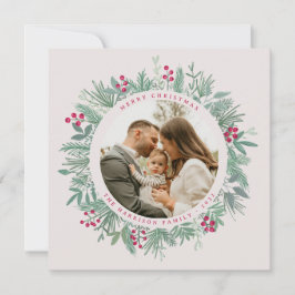 Weihnachtskarte mit Wintergrün und Foto Feiertagskarte