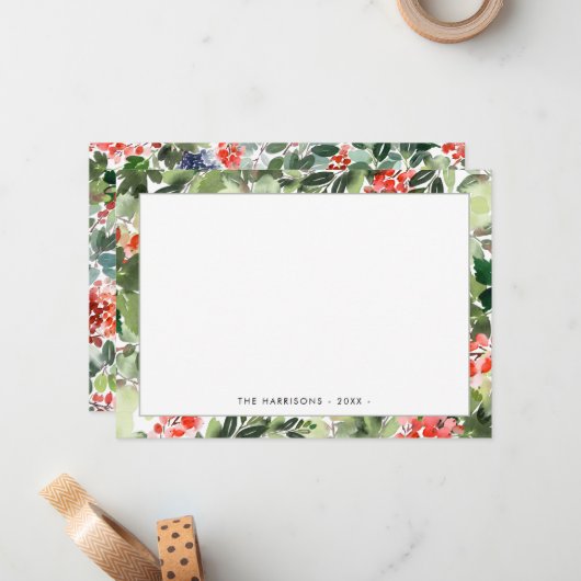 Weihnachtskarte mit Wintergrün und roten Beeren Mitteilungskarte (Vorderseite/Rückseite Beispiel)