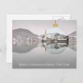 Weihnachtskarte mit Winterkirche und Weihnachtsbal Feiertagspostkarte (Vorne/Hinten)