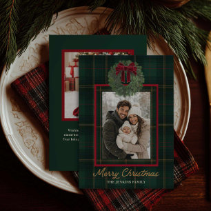 Weihnachtskarte mit Winterkranz und Karo-Foto Einladung