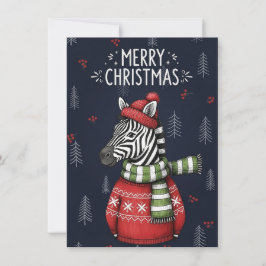 Weihnachtskarte mit Zebra im gestrickten Pullover Feiertagskarte