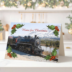 Weihnachtskarte mit Zug nach Hause Feiertagskarte