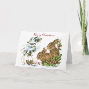 Weihnachtskarte mit zwei Hasen Feiertagskarte