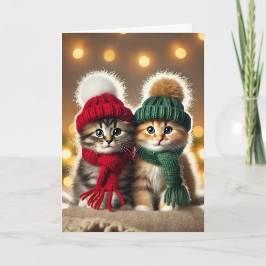 Weihnachtskarte mit zwei Katzen Feiertagskarte (Vorderseite)