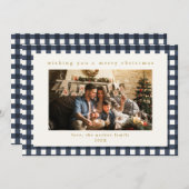 Weihnachtskarte Navy Kariertes kundenspezifisches  Feiertagskarte (Vorne/Hinten)