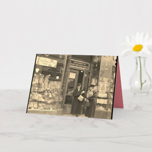 Weihnachtskarte, nostalgische Weihnachtsgeschäfte. Karte (Kleine Pflanze)