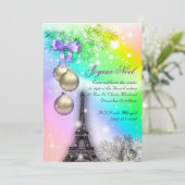 Weihnachtskarte Paris Eiffelturm Schnee 2 Einladung (Stehend Vorderseite)