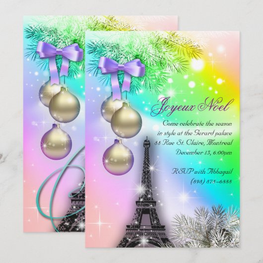 Weihnachtskarte Paris Eiffelturm Schnee 2 Einladung (Vorne/Hinten)