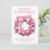 Weihnachtskarte "Pink Wreath" Einladung (Stehend Vorderseite)