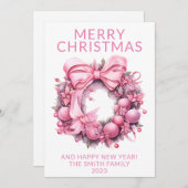 Weihnachtskarte "Pink Wreath" Einladung (Vorne/Hinten)