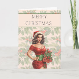 Weihnachtskarte Pinup Brünett mit Geschenken Karte