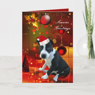 Weihnachtskarte Pitbull-Welpe Hund Feiertagskarte