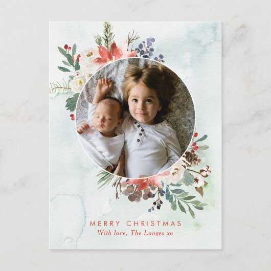 Weihnachtskarte Postkarte Delikatessen Blumenkranz (Vorderseite)