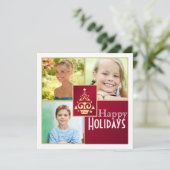 Weihnachtskarte Rot, Weiß, Gold Weihnachtsbaum Feiertagskarte (Stehend Vorderseite)