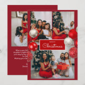 Weihnachtskarte – Roter Bogen, 4 Fotos, Personalis Dankeskarte (Vorne/Hinten)