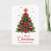 Weihnachtskarte Roter Zierbaum – Familie Karte (Vorderseite)