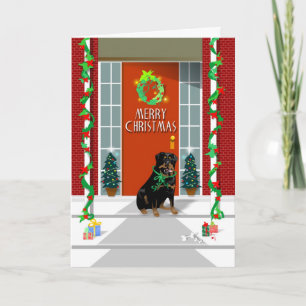 Weihnachtskarte - Rottweiler Hund auf Portal Feiertagskarte