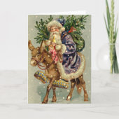Weihnachtskarte | Santa auf einem Esel Feiertagskarte (Vorderseite)