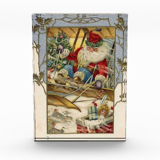 Weihnachtskarte | Santa auf einem Flugzeug Fotoblock (Vorderseite)