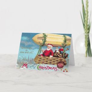 Weihnachtskarte   Santa auf einem Zeppelin Feiertagskarte