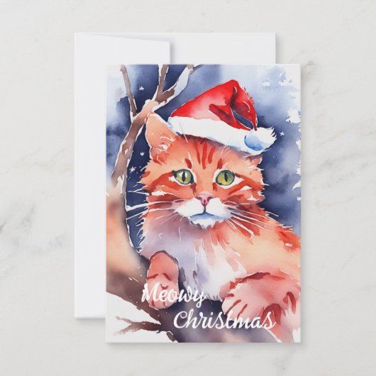 Weihnachtskarte Santa Cat - "Meowy Holidays" (Vorderseite)