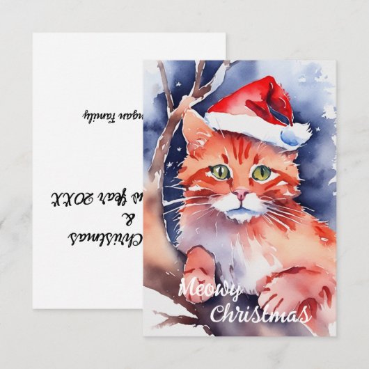 Weihnachtskarte Santa Cat - "Meowy Holidays" (Vorne/Hinten)