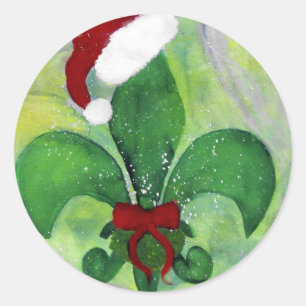 Weihnachtskarte Santa Fleur de lis Runder Aufkleber