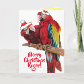 Weihnachtskarte Santa Macaws Red Parrot Karte (Vorderseite)