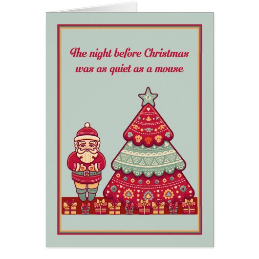 Weihnachtskarte Santa mit Baum und Geschenken (Vorne)