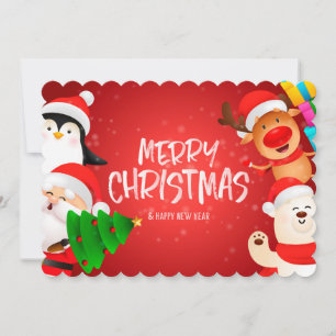 Weihnachtskarte Santa Penguin Reindeer Polar Bear Feiertagskarte