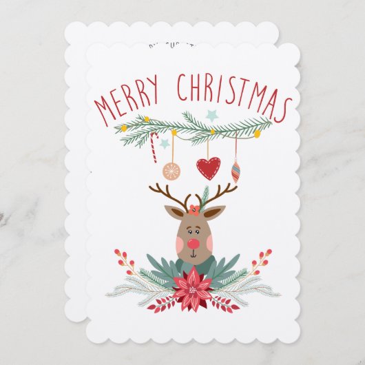 Weihnachtskarte Santa Reindeer Einladung (Vorne/Hinten)