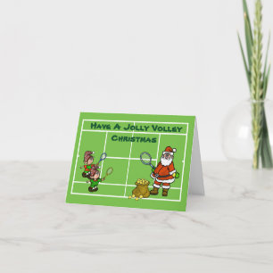 Weihnachtskarte: Santa und Elfen beim Tennisspiele Karte