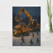 Weihnachtskarte Santa, Weihnachtselfen, Bagger, Karte (Vorderseite)