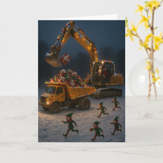 Weihnachtskarte Santa, Weihnachtselfen, Bagger, Karte (Gelbe Blume)