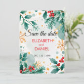 Weihnachtskarte "Save the Date" - Holly Save The Date (Stehend Vorderseite)