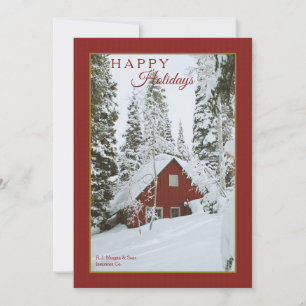 Weihnachtskarte Schneebedeckte rote Hütte Feiertagskarte