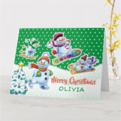 Weihnachtskarte Schneemann individuelle Name Karte (Gelbe Blume)