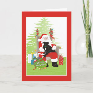 Weihnachtskarte - schwarzer Pitbull-Hund auf Sankt Feiertagskarte