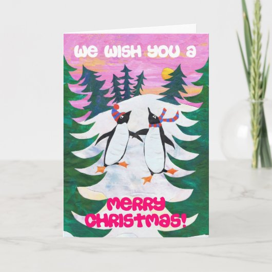 Weihnachtskarte - Skaten Pinguine Feiertagskarte (Vorderseite)