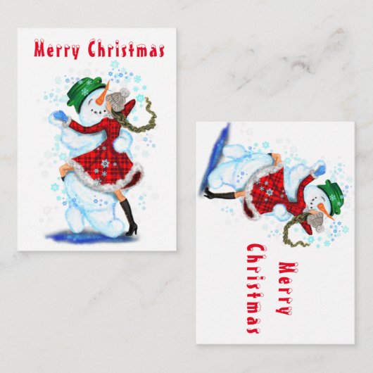 Weihnachtskarte Snowman and Girl Dance - Spaß Mitteilungskarte (Vorne/Hinten)