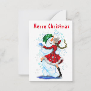 Weihnachtskarte Snowman and Girl Dance - Spaß Mitteilungskarte